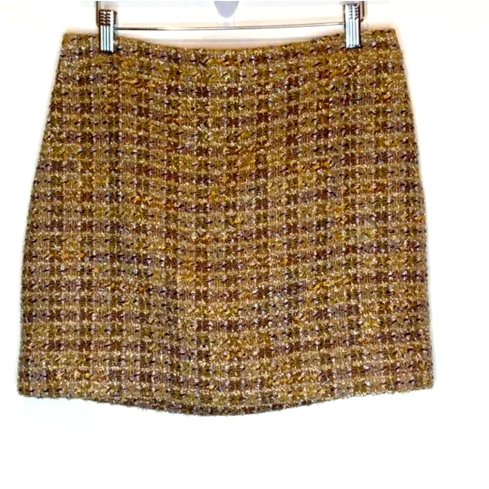 J Crew Womens Gold/Brown Gilded Tweed Lined Skirt Sz 0 EUC
